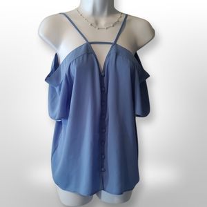 Express Off Shoulder V Cut Button Down Tank, Size XS, Periwinkle Blue